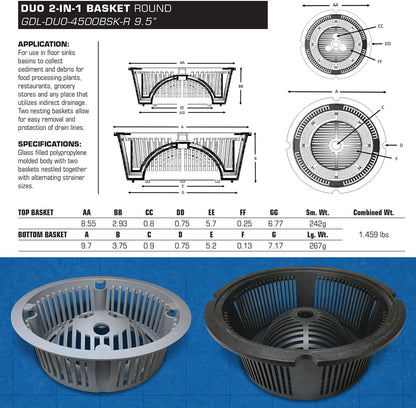 DUO 2-in-1 Floor Sink Basket - 9.5 inch Round